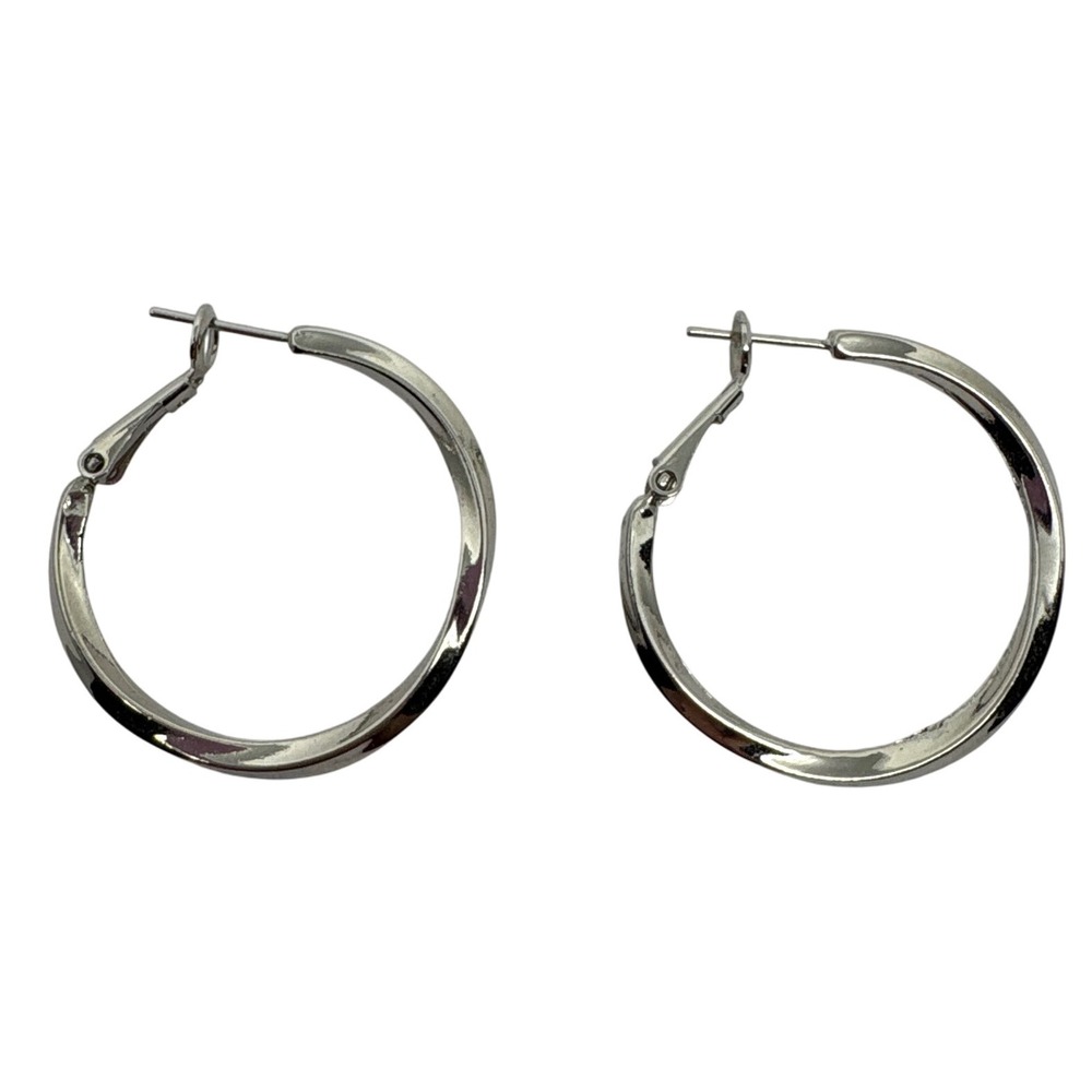 Y2K Heavy Silver Tone Hoop Earrings Women's Jewelry Classic Minimalist Style‎